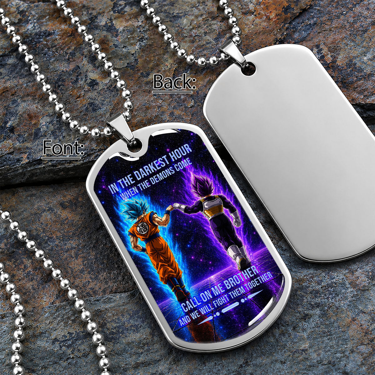Custom Dragon Ball Goku & Vegeta Brother Dog Tag Necklace - Motivational Quote "Call On Me Brother"  Stainless Steel Pendant - Anime Gift for DBZ Fans - DRDL117