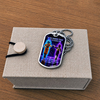 Custom Dragon Ball Goku & Vegeta Brother Dog Tag Necklace - Motivational Quote "Call On Me Brother"  Stainless Steel Pendant - Anime Gift for DBZ Fans - DRDL117