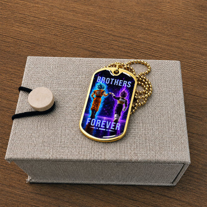Custom Dragon Ball Goku & Vegeta Brother Dog Tag Necklace - Motivational Quote "Brothers Forever"  Stainless Steel Pendant - Anime Gift for DBZ Fans - DRDL118