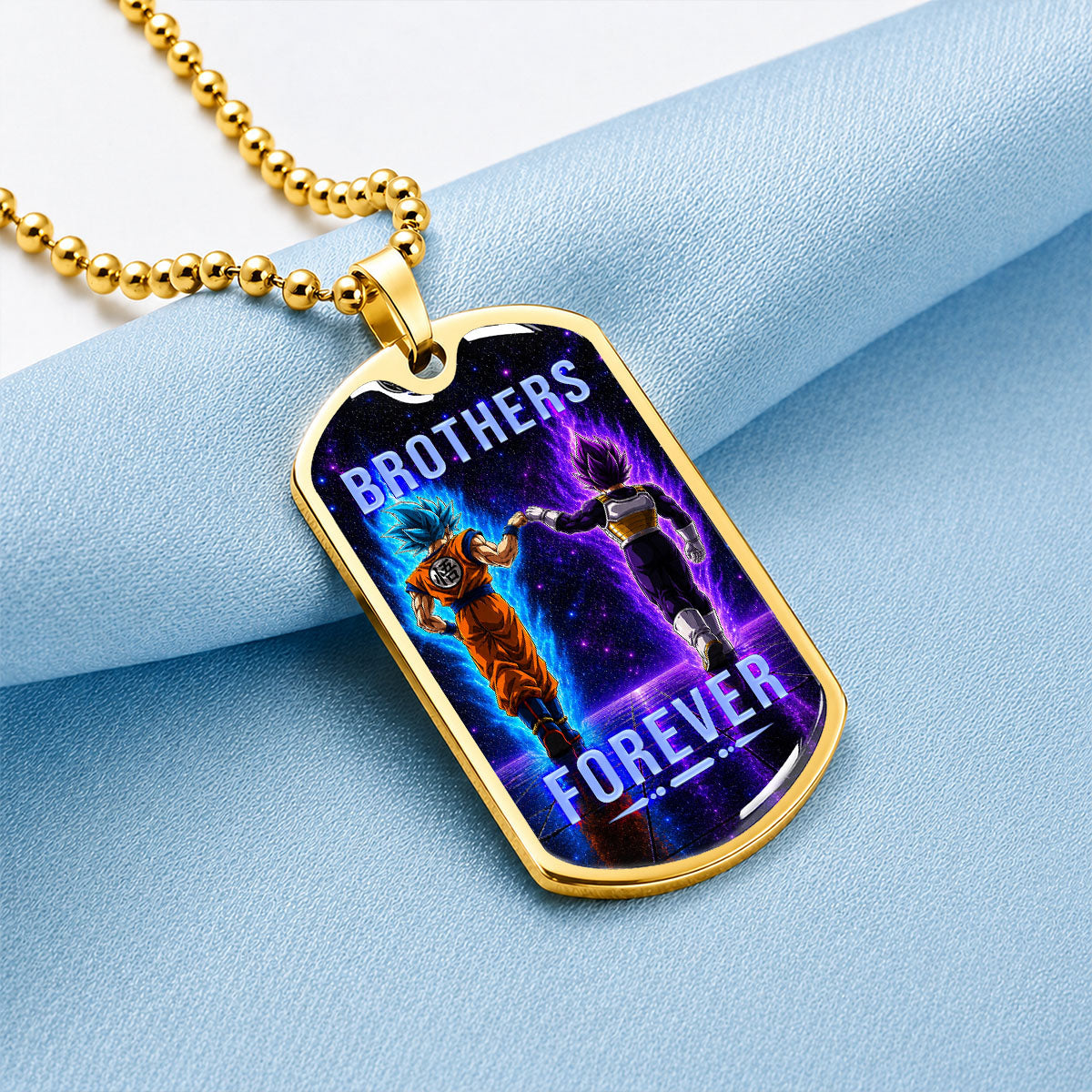 Custom Dragon Ball Goku & Vegeta Brother Dog Tag Necklace - Motivational Quote "Brothers Forever"  Stainless Steel Pendant - Anime Gift for DBZ Fans - DRDL118