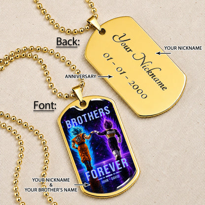 Custom Dragon Ball Goku & Vegeta Brother Dog Tag Necklace - Motivational Quote "Brothers Forever"  Stainless Steel Pendant - Anime Gift for DBZ Fans - DRDL118