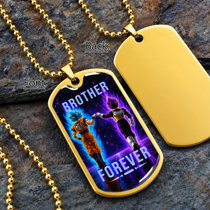 Custom Dragon Ball Goku & Vegeta Brother Dog Tag Necklace - Motivational Quote "Brothers Forever"  Stainless Steel Pendant - Anime Gift for DBZ Fans - DRDL119