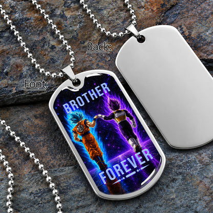 Custom Dragon Ball Goku & Vegeta Brother Dog Tag Necklace - Motivational Quote "Brothers Forever"  Stainless Steel Pendant - Anime Gift for DBZ Fans - DRDL119