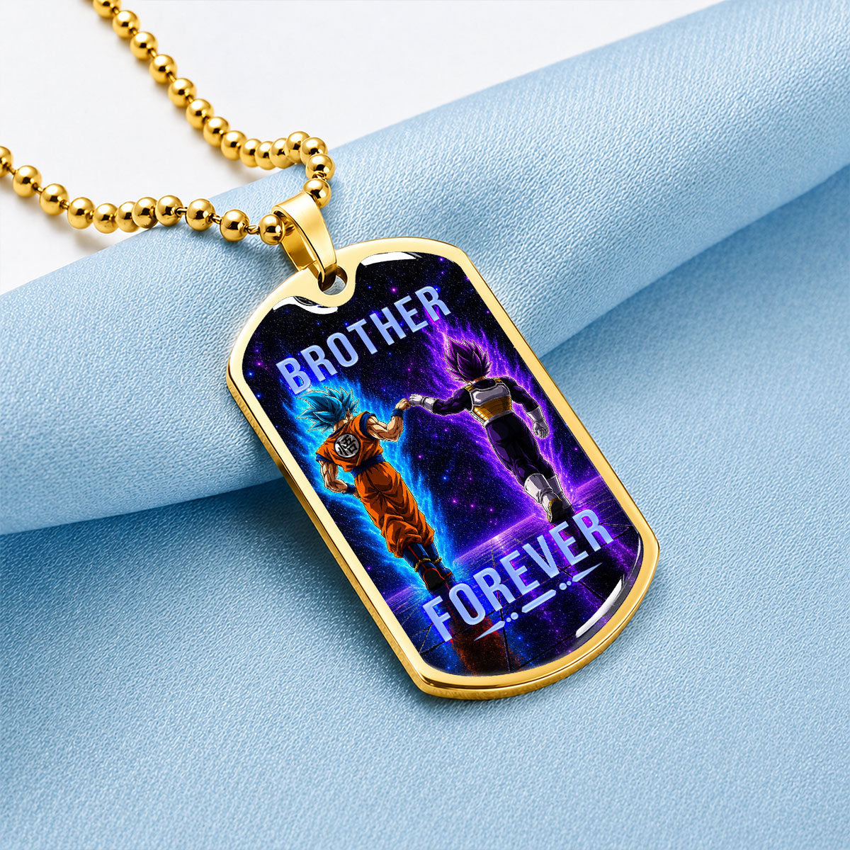 Custom Dragon Ball Goku & Vegeta Brother Dog Tag Necklace - Motivational Quote "Brothers Forever"  Stainless Steel Pendant - Anime Gift for DBZ Fans - DRDL119
