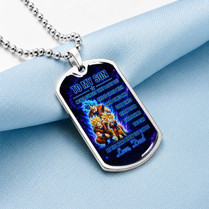 Personalized Dragon Ball Goku & Gohan Dog Tag Necklace - "To My Son From Dad" Stainless Steel Pendant - Meaningful Anime Gift for DBZ Fans - DRDL120