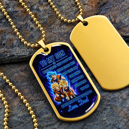 Personalized Dragon Ball Goku & Gohan Dog Tag Necklace - "To My Son From Dad" Stainless Steel Pendant - Meaningful Anime Gift for DBZ Fans - DRDL120