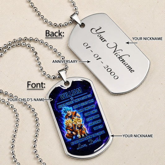 Personalized Dragon Ball Goku & Gohan Dog Tag Necklace - "To My Son From Dad" Stainless Steel Pendant - Meaningful Anime Gift for DBZ Fans - DRDL120