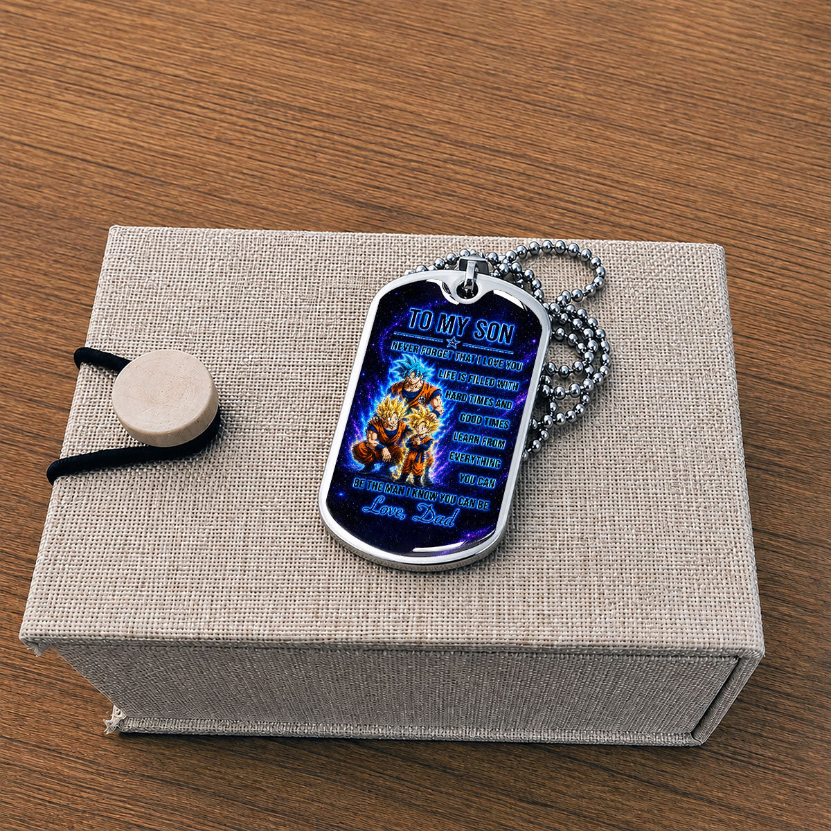 Personalized Dragon Ball Goku & Gohan Dog Tag Necklace - "To My Son From Dad" Stainless Steel Pendant - Meaningful Anime Gift for DBZ Fans - DRDL120