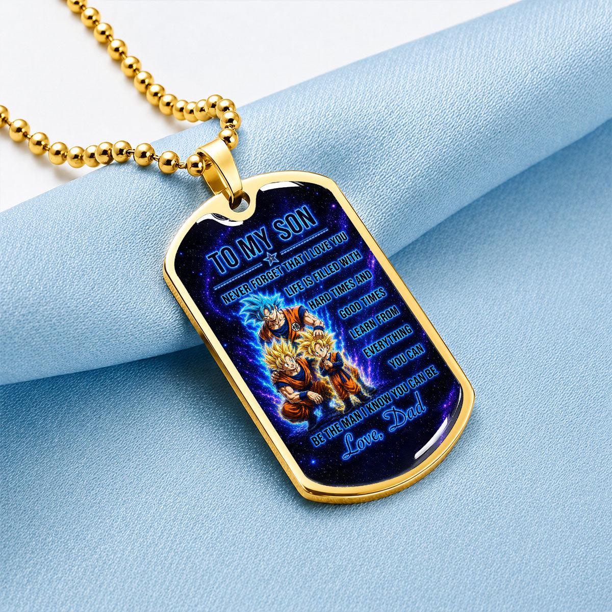 Personalized Dragon Ball Goku & Gohan Dog Tag Necklace - "To My Son From Dad" Stainless Steel Pendant - Meaningful Anime Gift for DBZ Fans - DRDL120