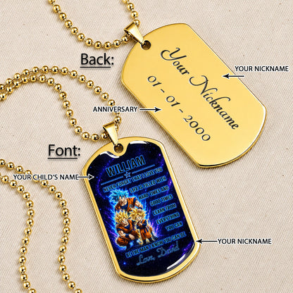 Personalized Dragon Ball Goku & Gohan Dog Tag Necklace - "To My Son From Dad" Stainless Steel Pendant - Meaningful Anime Gift for DBZ Fans - DRDL120
