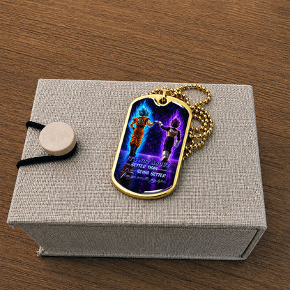 Custom Dragon Ball Goku & Vegeta Dog Tag Necklace - Motivational Quote "Being Better Than Yesterday" Stainless Steel Pendant - Anime Gift for DBZ Fans - DRDL121