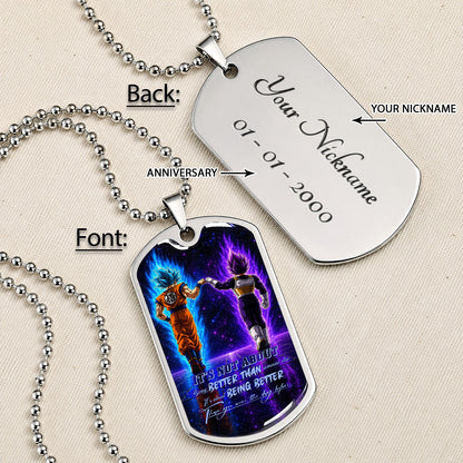 Custom Dragon Ball Goku & Vegeta Dog Tag Necklace - Motivational Quote "Being Better Than Yesterday" Stainless Steel Pendant - Anime Gift for DBZ Fans - DRDL121