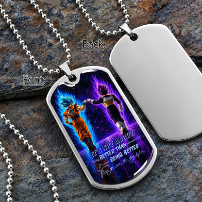 Custom Dragon Ball Goku & Vegeta Dog Tag Necklace - Motivational Quote "Being Better Than Yesterday" Stainless Steel Pendant - Anime Gift for DBZ Fans - DRDL121