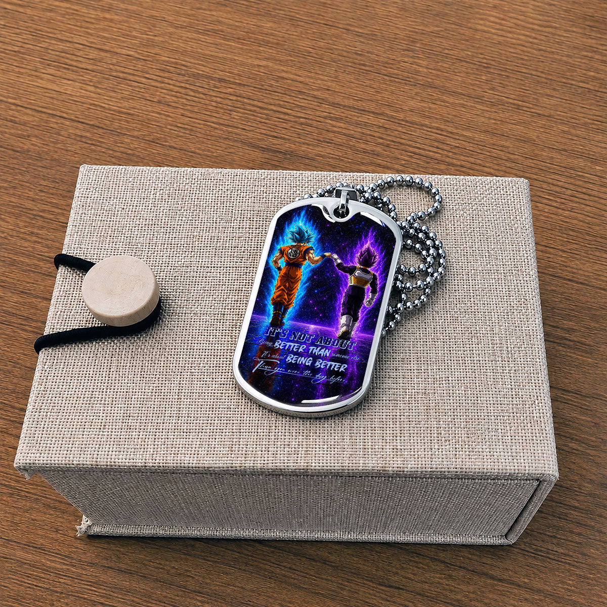 Custom Dragon Ball Goku & Vegeta Dog Tag Necklace - Motivational Quote "Being Better Than Yesterday" Stainless Steel Pendant - Anime Gift for DBZ Fans - DRDL121