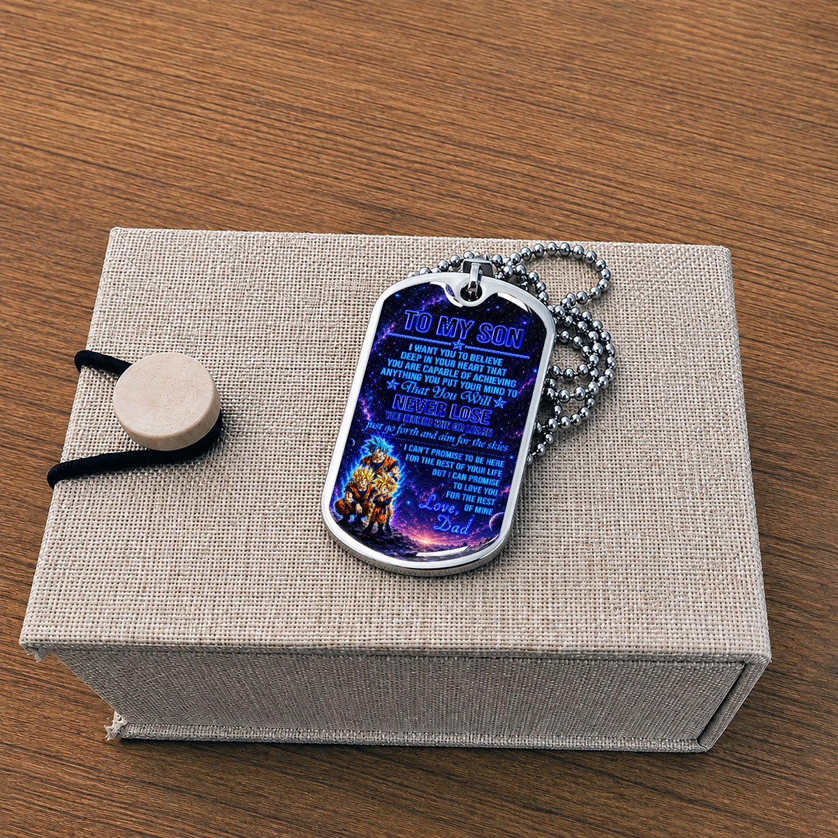 Personalized Dragon Ball Goku & Gohan Dog Tag Necklace - "To My Son From Dad" Stainless Steel Pendant - Meaningful Anime Gift for DBZ Fans - DRDL124
