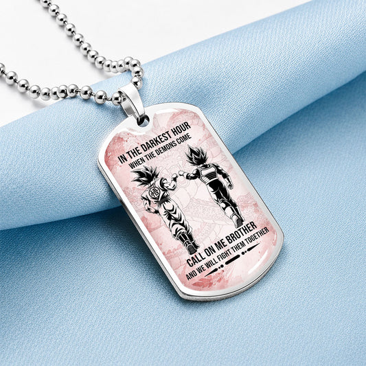 Custom Dragon Ball Goku & Vegeta Brother Dog Tag Necklace - Motivational Quote "Call On Me Brother"  Stainless Steel Pendant - Anime Gift for DBZ Fans - DRDL125