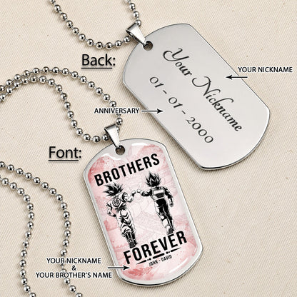 Custom Dragon Ball Goku & Vegeta Brother Dog Tag Necklace - Motivational Quote "Brothers Forever"  Stainless Steel Pendant - Anime Gift for DBZ Fans - DRDL126