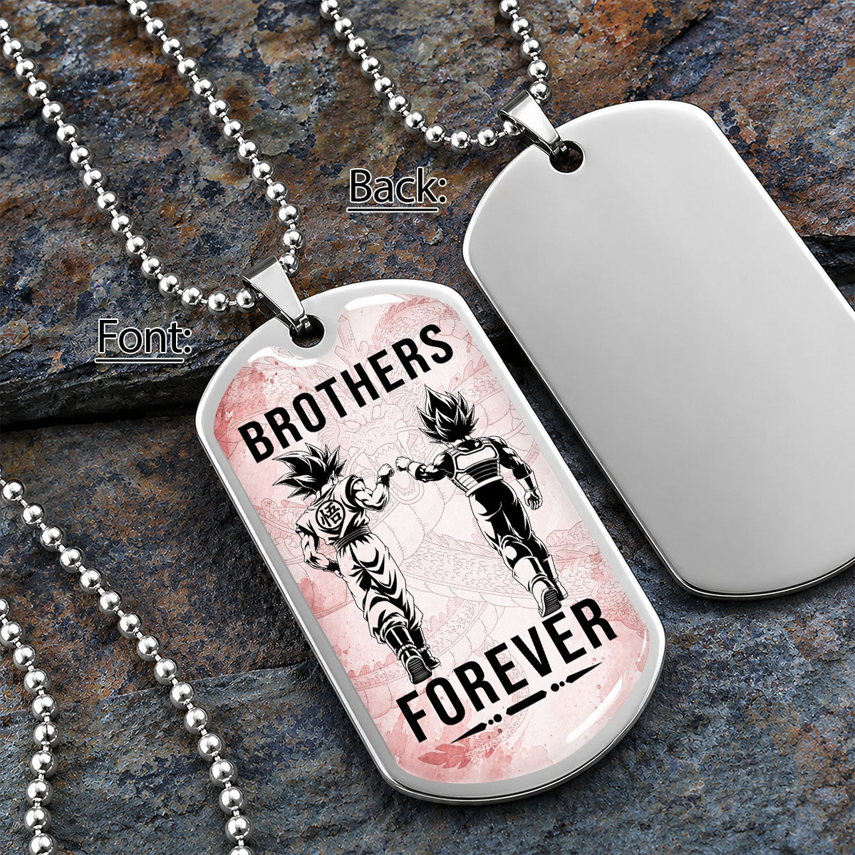 Custom Dragon Ball Goku & Vegeta Brother Dog Tag Necklace - Motivational Quote "Brothers Forever"  Stainless Steel Pendant - Anime Gift for DBZ Fans - DRDL126