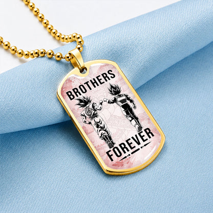 Custom Dragon Ball Goku & Vegeta Brother Dog Tag Necklace - Motivational Quote "Brothers Forever"  Stainless Steel Pendant - Anime Gift for DBZ Fans - DRDL126