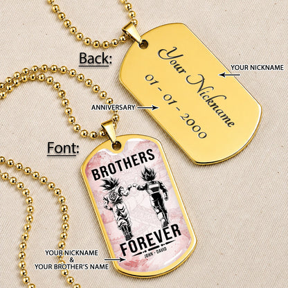 Custom Dragon Ball Goku & Vegeta Brother Dog Tag Necklace - Motivational Quote "Brothers Forever"  Stainless Steel Pendant - Anime Gift for DBZ Fans - DRDL126