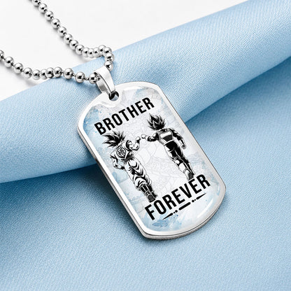 Custom Dragon Ball Goku & Vegeta Brother Dog Tag Necklace - Motivational Quote "Brother Forever"  Stainless Steel Pendant - Anime Gift for DBZ Fans - DRDL127