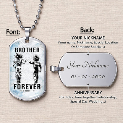 Custom Dragon Ball Goku & Vegeta Brother Dog Tag Necklace - Motivational Quote "Brother Forever"  Stainless Steel Pendant - Anime Gift for DBZ Fans - DRDL127