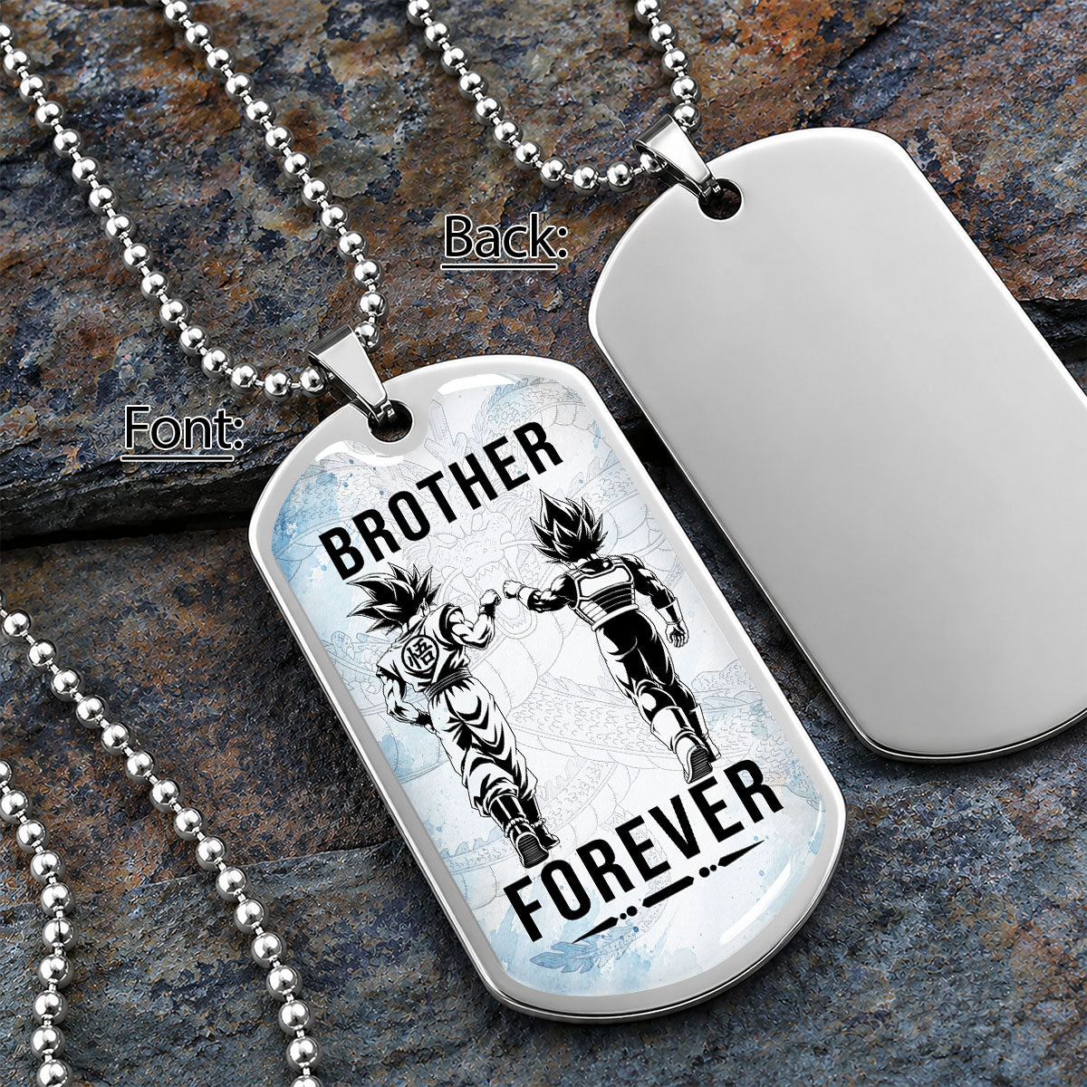 Custom Dragon Ball Goku & Vegeta Brother Dog Tag Necklace - Motivational Quote "Brother Forever"  Stainless Steel Pendant - Anime Gift for DBZ Fans - DRDL127