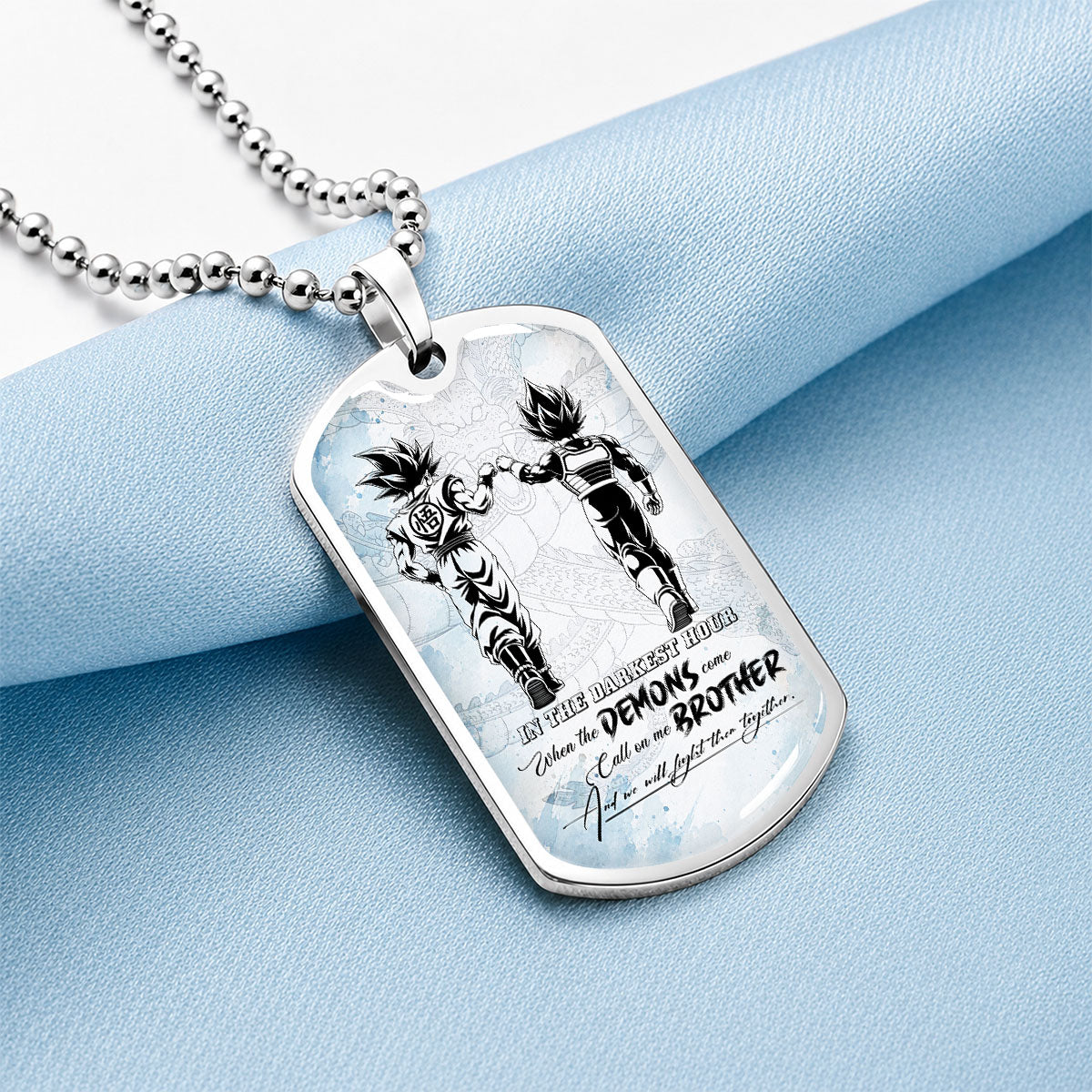 Custom Dragon Ball Goku & Vegeta Brother Dog Tag Necklace - Motivational Quote "Call On Me Brother"  Stainless Steel Pendant - Anime Gift for DBZ Fans - DRDL128