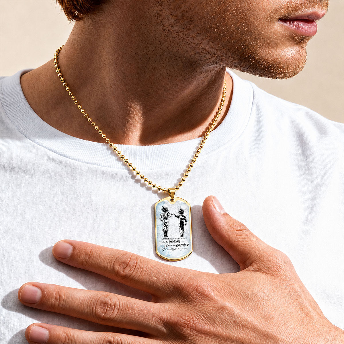 Custom Dragon Ball Goku & Vegeta Brother Dog Tag Necklace - Motivational Quote "Call On Me Brother"  Stainless Steel Pendant - Anime Gift for DBZ Fans - DRDL128