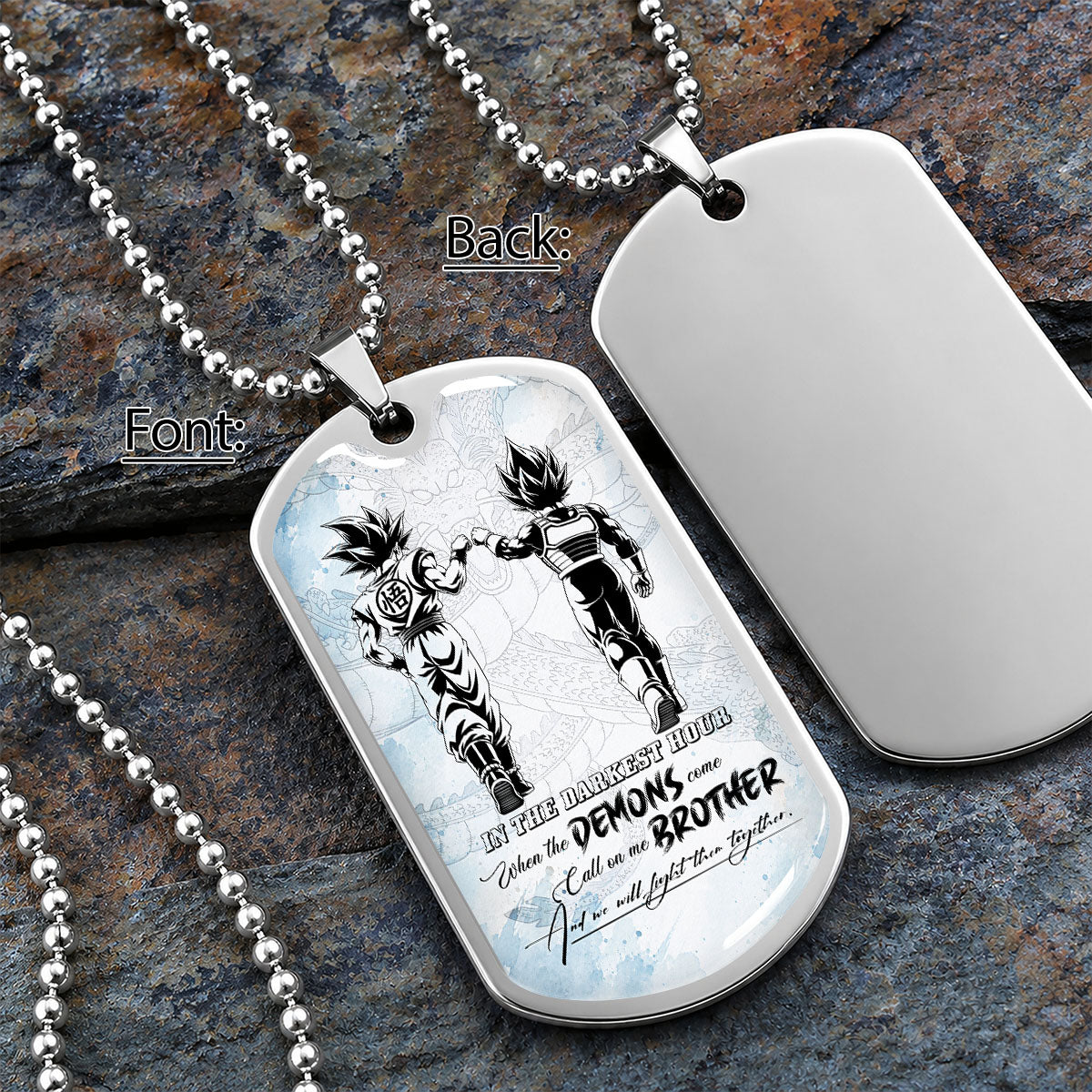 Custom Dragon Ball Goku & Vegeta Brother Dog Tag Necklace - Motivational Quote "Call On Me Brother"  Stainless Steel Pendant - Anime Gift for DBZ Fans - DRDL128