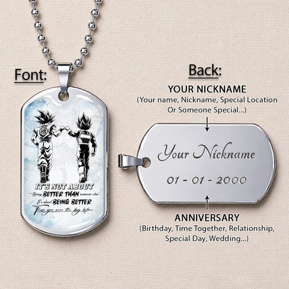 Custom Dragon Ball Goku & Vegeta Dog Tag Necklace - Motivational Quote "Being Better Than Yesterday" Stainless Steel Pendant - Anime Gift for DBZ Fans - DRDL129
