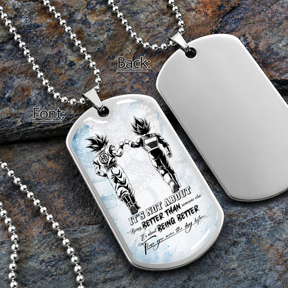 Custom Dragon Ball Goku & Vegeta Dog Tag Necklace - Motivational Quote "Being Better Than Yesterday" Stainless Steel Pendant - Anime Gift for DBZ Fans - DRDL129