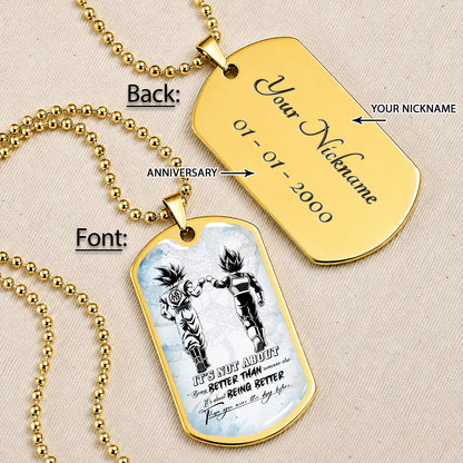 Custom Dragon Ball Goku & Vegeta Dog Tag Necklace - Motivational Quote "Being Better Than Yesterday" Stainless Steel Pendant - Anime Gift for DBZ Fans - DRDL129