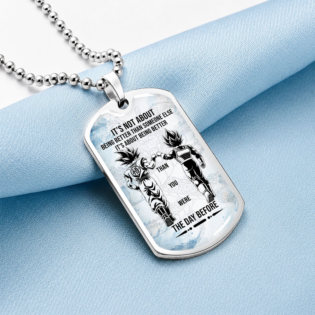 Custom Dragon Ball Goku & Vegeta Dog Tag Necklace - Motivational Quote "Being Better Than Yesterday" Stainless Steel Pendant - Anime Gift for DBZ Fans - DRDL130