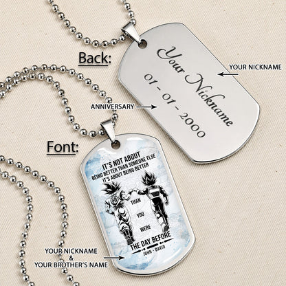 Custom Dragon Ball Goku & Vegeta Dog Tag Necklace - Motivational Quote "Being Better Than Yesterday" Stainless Steel Pendant - Anime Gift for DBZ Fans - DRDL130