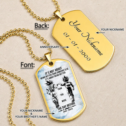 Custom Dragon Ball Goku & Vegeta Dog Tag Necklace - Motivational Quote "Being Better Than Yesterday" Stainless Steel Pendant - Anime Gift for DBZ Fans - DRDL130
