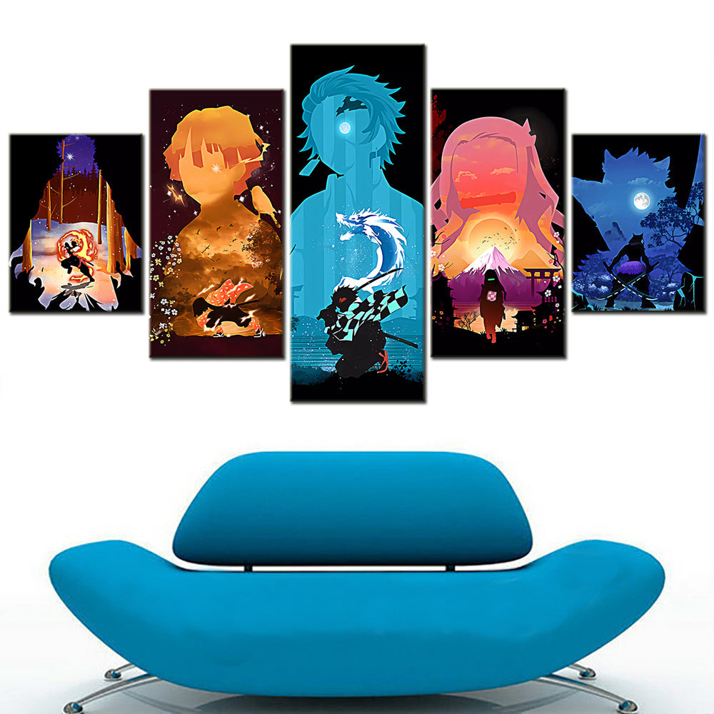 Demon Slayer - Kimetsu no Yaiba - 5 Pieces Wall Art - Kyojuro Rengoku - Zenitsu Agatsuma - Obanai Iguro - Nezuko Kamado - Inosuke Hashibira - Demon Slayer Poster - Demon Slayer Wall Art