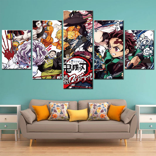 Demon Slayer - Kimetsu no Yaiba - 5 Pieces Wall Art - Tengen Uzui - Himejima Gyoumei - Zenitsu Agatsuma - Giyu Tomioka - Tanjiro Kamado - Demon Slayer Poster - Demon Slayer Wall Art