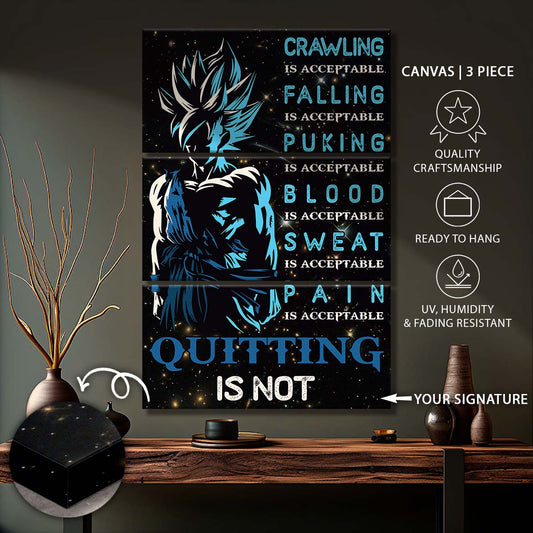 Dragon Ball - 3 Piece Wall Art - DR015 - Quitting Is Not - Goku - Super Saiyan Blue - Dragon Ball Canvas