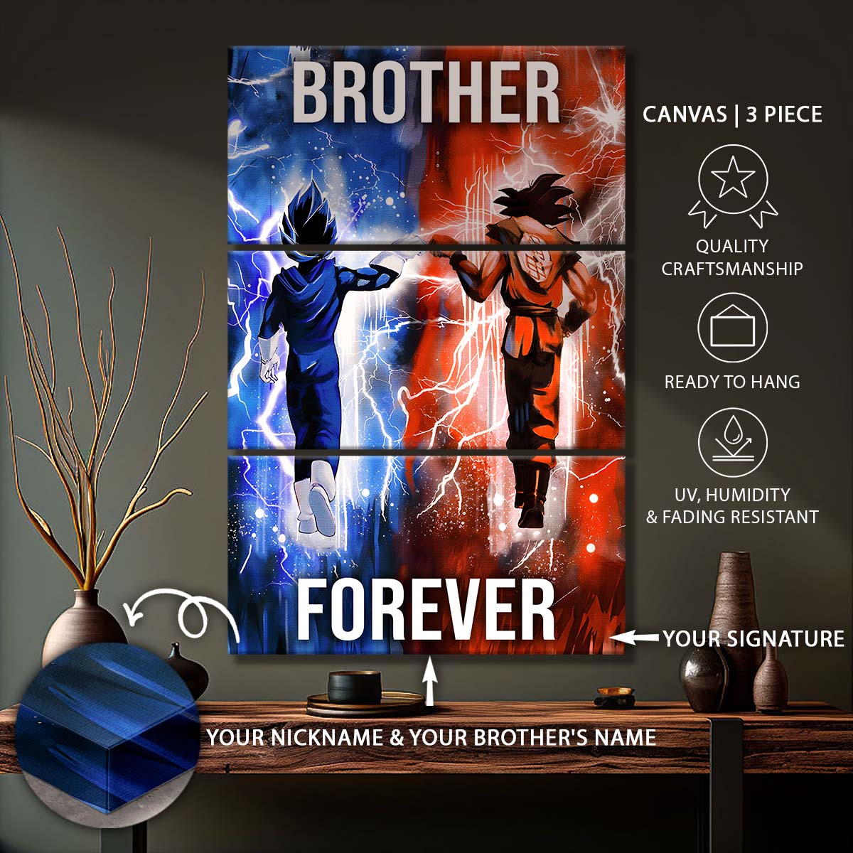 Dragon Ball - 3 Piece Wall Art - DR073 - Brother Forever - Goku - Vegeta - Dragon Ball Canvas