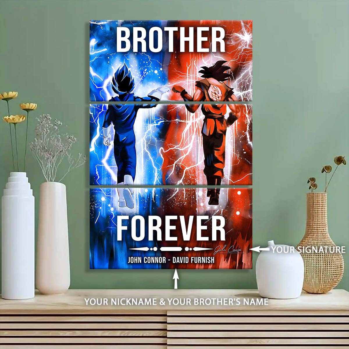 Dragon Ball - 3 Piece Wall Art - DR073 - Brother Forever - Goku - Vegeta - Dragon Ball Canvas