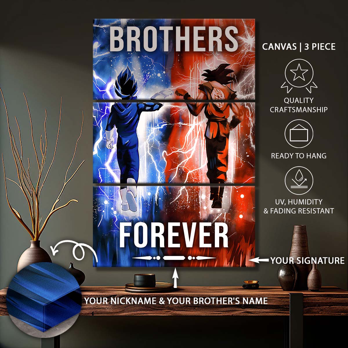Dragon Ball - 3 Piece Wall Art - DR074 - Brothers Forever - Goku - Vegeta - Dragon Ball Canvas