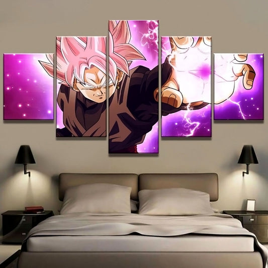 Dragon Ball - 5 Pieces Wall Art - Black Goku - Super Saiyan Rose - Printed Wall Pictures Home Decor - Dragon Ball Poster - Dragon Ball Canvas