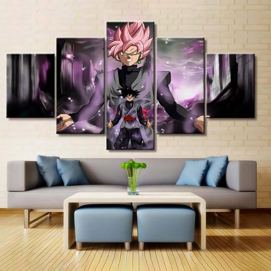 Dragon Ball - 5 Pieces Wall Art - Black Goku - Super Saiyan Rose - Printed Wall Pictures Home Decor - Dragon Ball Poster - Dragon Ball Canvas