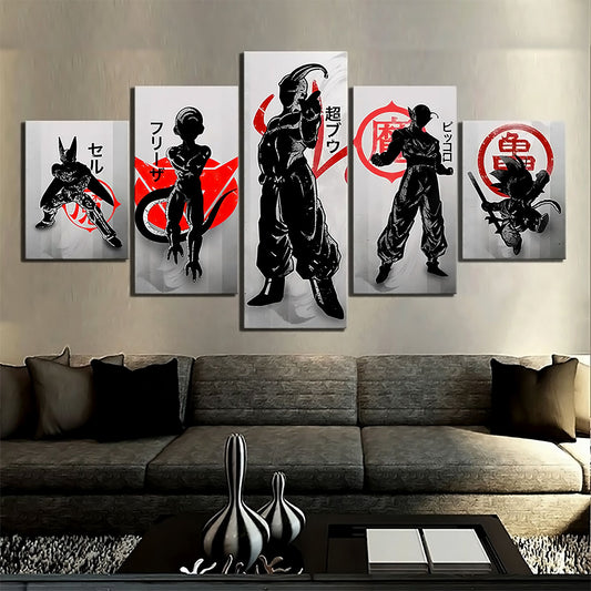 Dragon Ball - 5 Pieces Wall Art - Cell - Frieza - Majim Buu - Piccolo - Kid Goku - Printed Wall Pictures Home Decor - Dragon Ball Poster - Dragon Ball Canvas