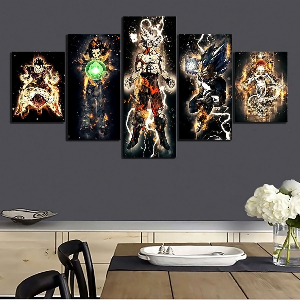Dragon Ball - 5 Pieces Wall Art - Gohan - Androi 17 - Mastered Ultra Instinct Goku - Vegeta - Frieza - Printed Wall Pictures Home Decor - Dragon Ball Poster - Dragon Ball Canvas