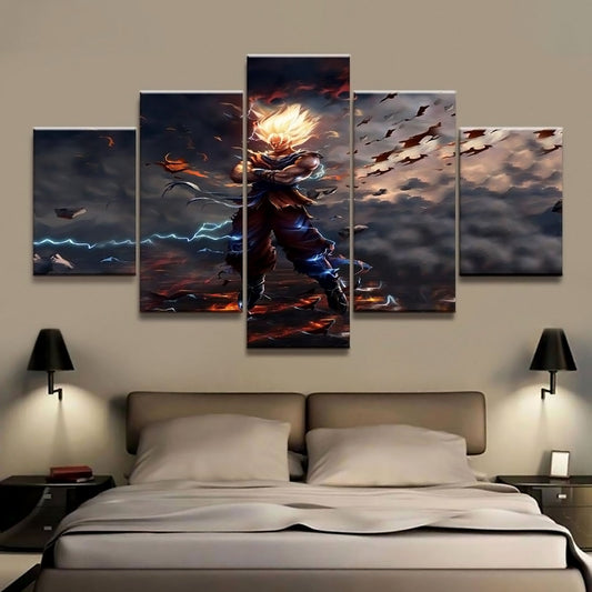 Dragon Ball - 5 Pieces Wall Art - Super Saiyan Goku - Printed Wall Pictures Home Decor - Dragon Ball Poster - Dragon Ball Canvas