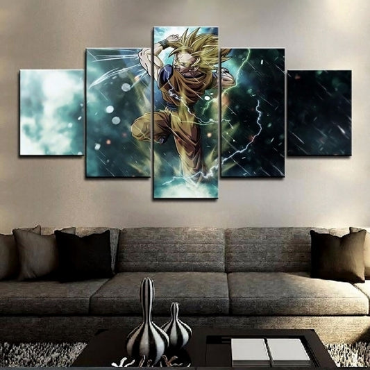 Dragon Ball - 5 Pieces Wall Art - Goku Super Saiyan 3 - Printed Wall Pictures Home Decor - Dragon Ball Poster - Dragon Ball Canvas
