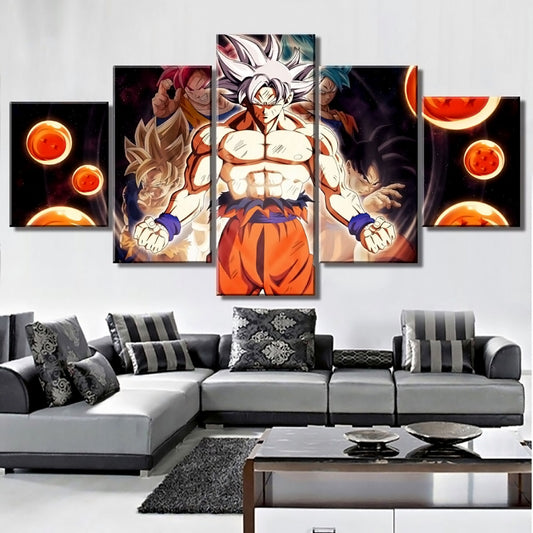 Dragon Ball - 5 Pieces Wall Art - Mastered Ultra Instinct Goku -Super Saiyan 3 - Super Saiyan Blue - Super Saiyan God - Printed Wall Pictures Home Decor - Dragon Ball Poster - Dragon Ball Canvas