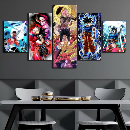 Dragon Ball - 5 Pieces Wall Art - Goku - Super Saiyan 4 - Mastered Ultra Instinct - Genki - Printed Wall Pictures Home Decor - Dragon Ball Poster - Dragon Ball Canvas